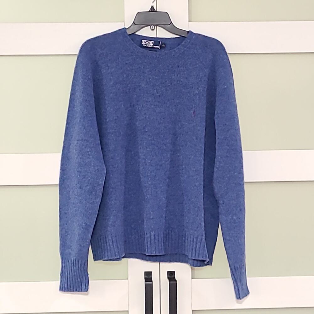 Polo Ralph Lauren 100% Lambswool Men's XL Vtg Preppy Crewneck Pullover Blue